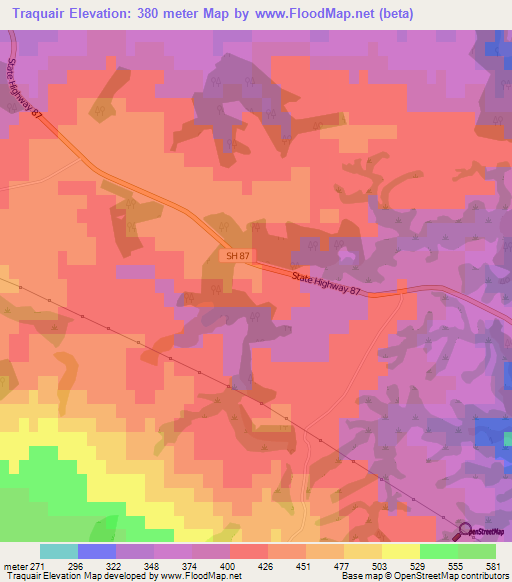 Traquair,New Zealand Elevation Map