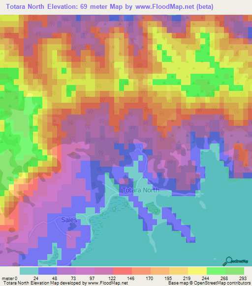 Totara North,New Zealand Elevation Map