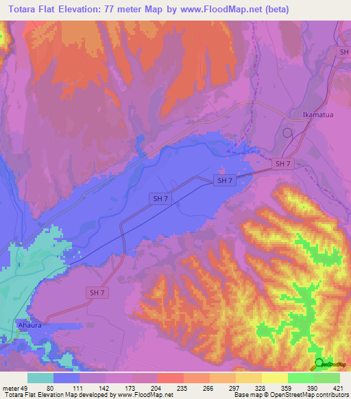 Totara Flat,New Zealand Elevation Map