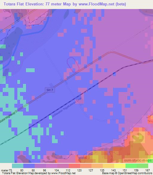 Totara Flat,New Zealand Elevation Map