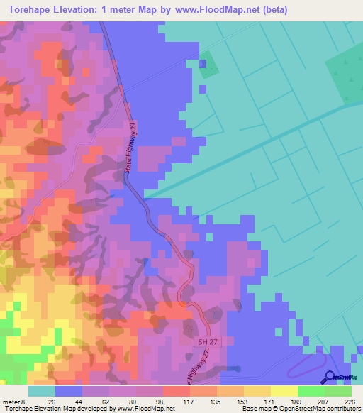 Torehape,New Zealand Elevation Map