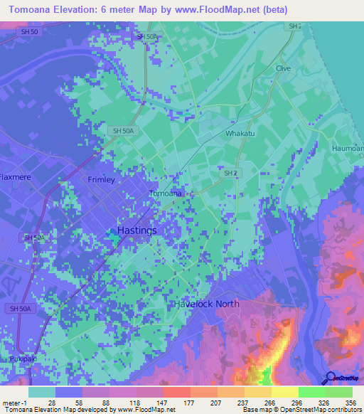 Tomoana,New Zealand Elevation Map