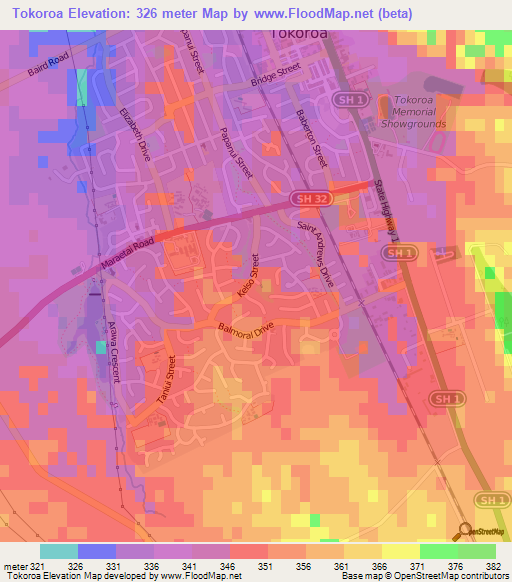 Tokoroa,New Zealand Elevation Map