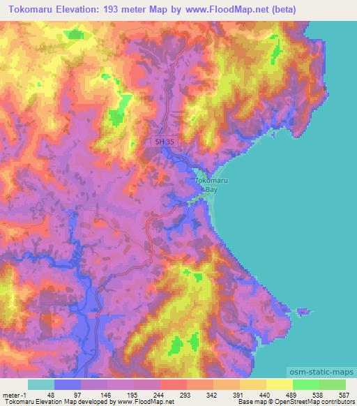 Tokomaru,New Zealand Elevation Map