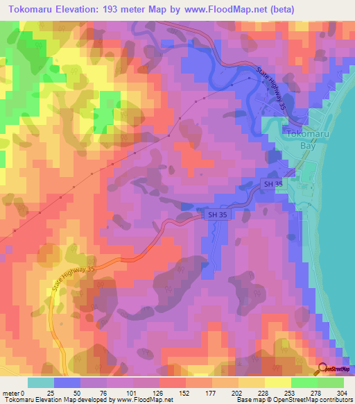 Tokomaru,New Zealand Elevation Map