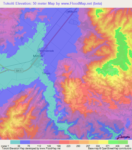 Tokoiti,New Zealand Elevation Map
