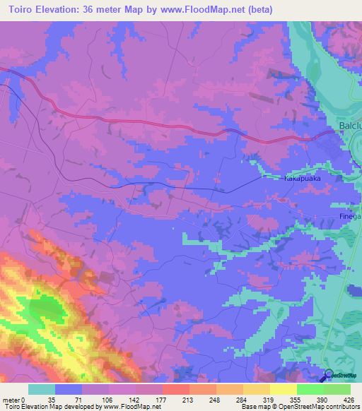 Toiro,New Zealand Elevation Map