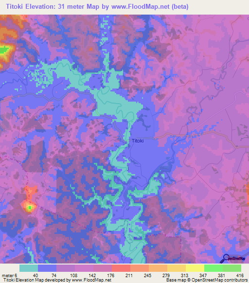 Titoki,New Zealand Elevation Map
