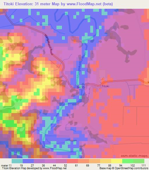 Titoki,New Zealand Elevation Map