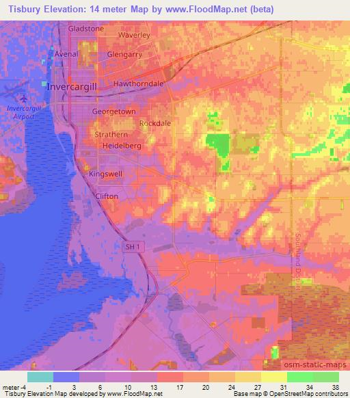 Tisbury,New Zealand Elevation Map
