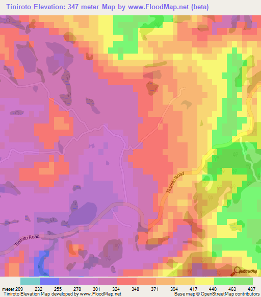 Tiniroto,New Zealand Elevation Map