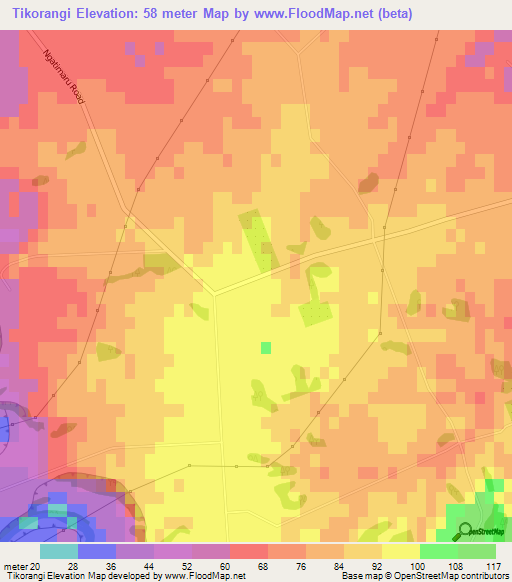 Tikorangi,New Zealand Elevation Map