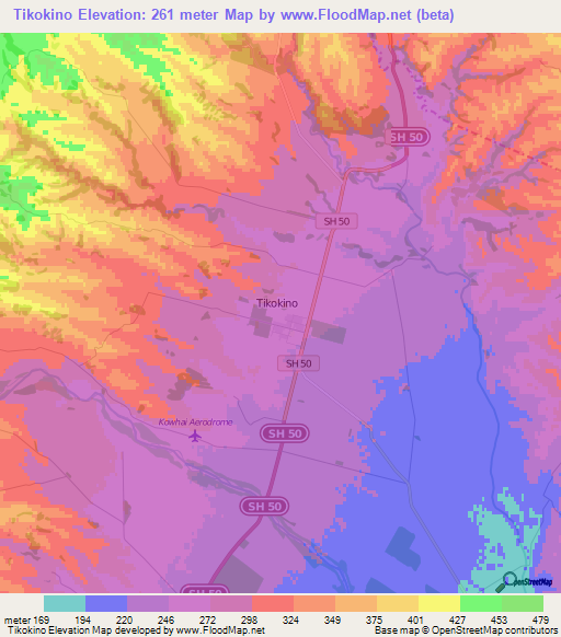Tikokino,New Zealand Elevation Map