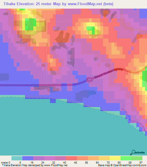 Tihaka,New Zealand Elevation Map