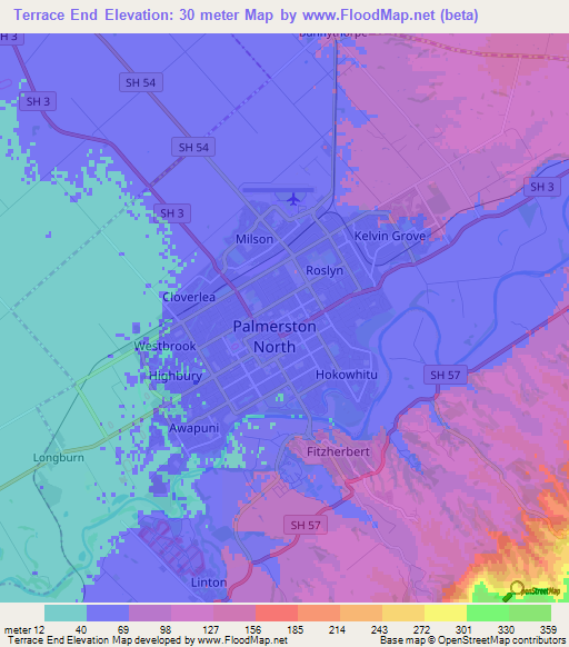 Terrace End,New Zealand Elevation Map