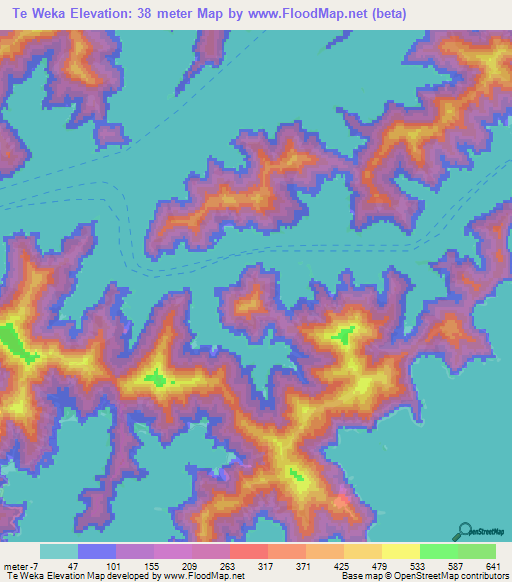 Te Weka,New Zealand Elevation Map
