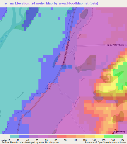 Te Tua,New Zealand Elevation Map
