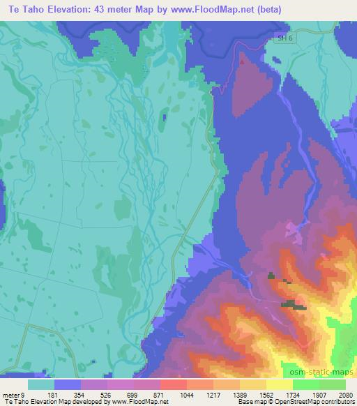 Te Taho,New Zealand Elevation Map