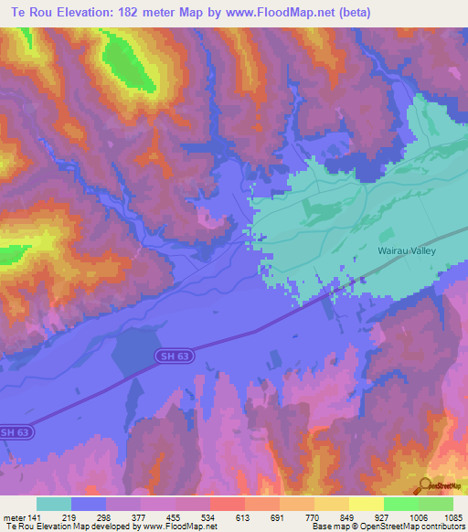Te Rou,New Zealand Elevation Map