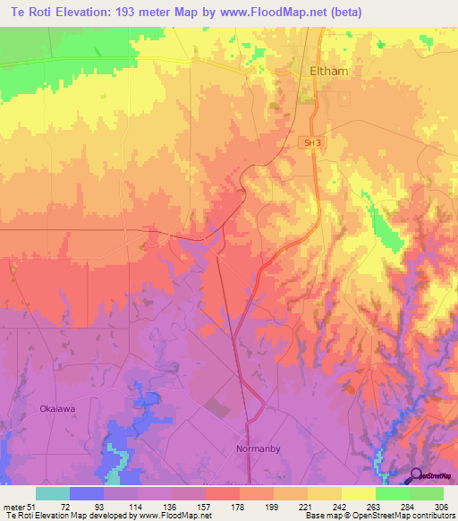 Te Roti,New Zealand Elevation Map