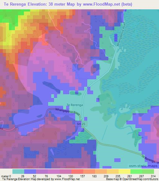 Te Rerenga,New Zealand Elevation Map