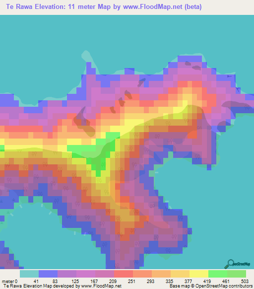 Te Rawa,New Zealand Elevation Map