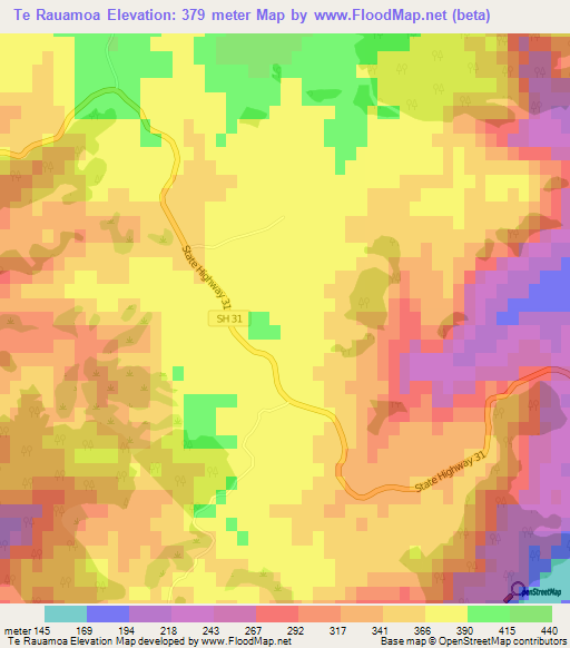 Te Rauamoa,New Zealand Elevation Map