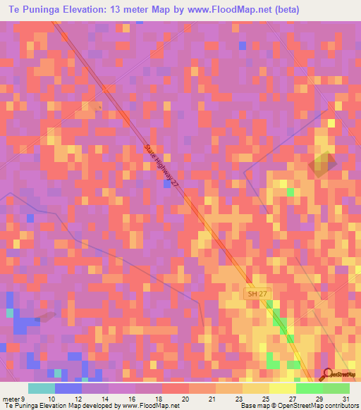 Te Puninga,New Zealand Elevation Map