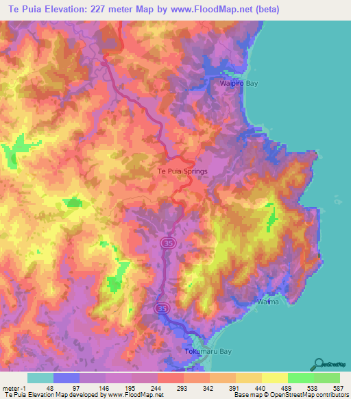 Te Puia,New Zealand Elevation Map