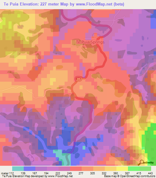Te Puia,New Zealand Elevation Map