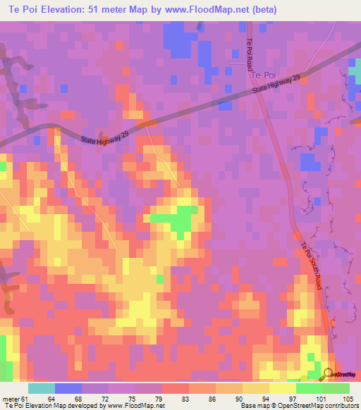 Te Poi,New Zealand Elevation Map