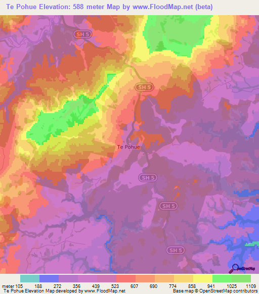 Te Pohue,New Zealand Elevation Map