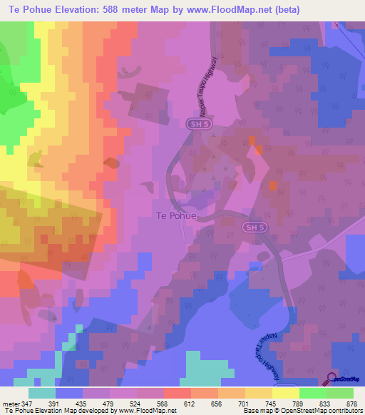 Te Pohue,New Zealand Elevation Map