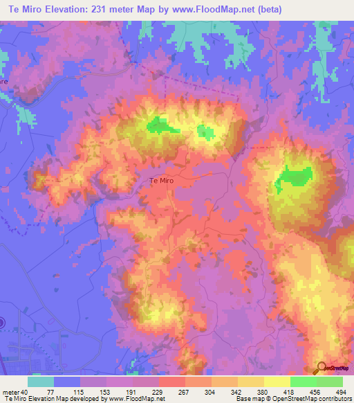 Te Miro,New Zealand Elevation Map