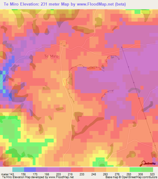 Te Miro,New Zealand Elevation Map