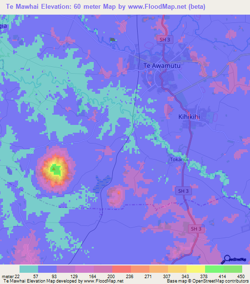 Te Mawhai,New Zealand Elevation Map