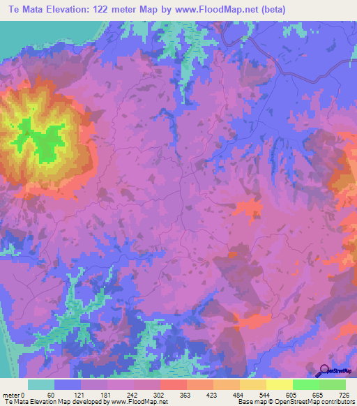Te Mata,New Zealand Elevation Map