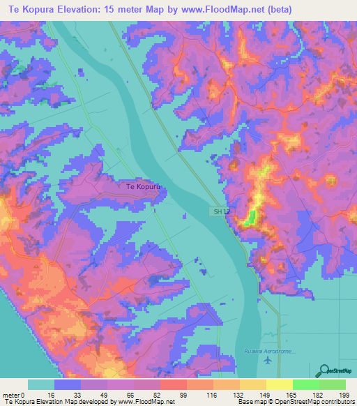 Te Kopura,New Zealand Elevation Map