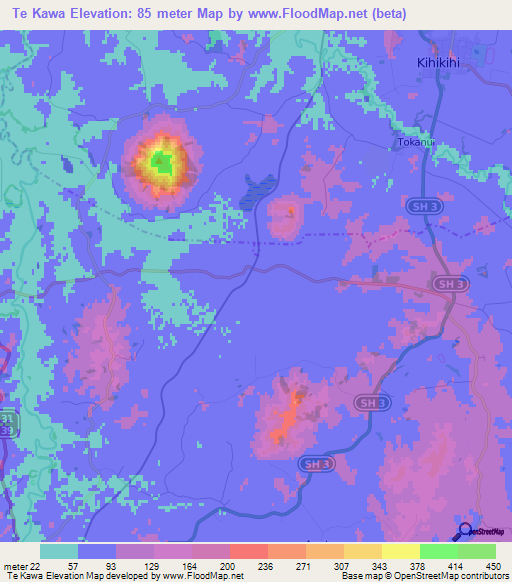 Te Kawa,New Zealand Elevation Map