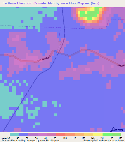 Te Kawa,New Zealand Elevation Map