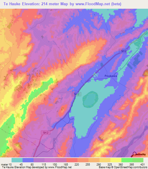 Te Hauke,New Zealand Elevation Map