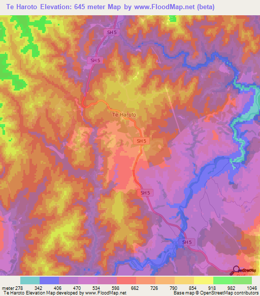 Te Haroto,New Zealand Elevation Map