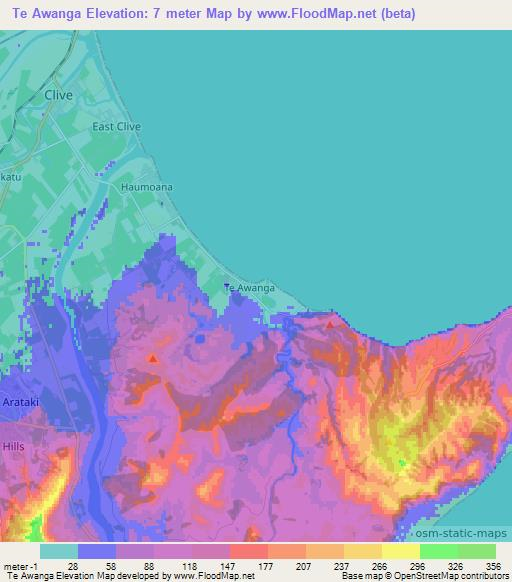 Te Awanga,New Zealand Elevation Map