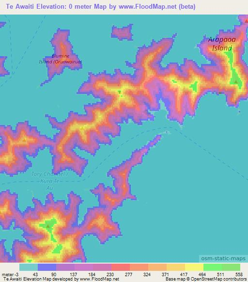 Te Awaiti,New Zealand Elevation Map