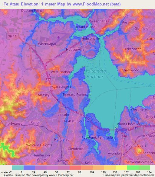 Te Atatu,New Zealand Elevation Map
