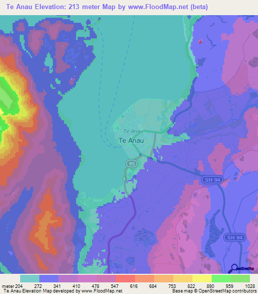Te Anau,New Zealand Elevation Map