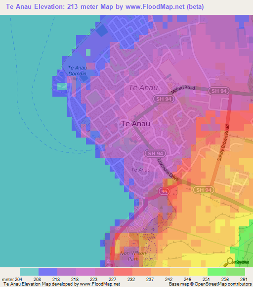 Te Anau,New Zealand Elevation Map
