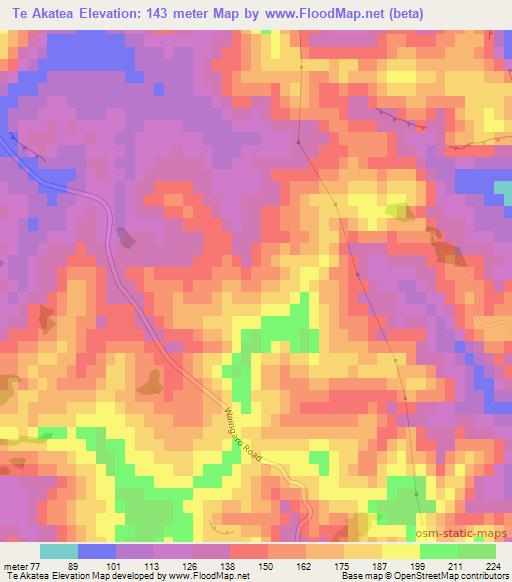 Te Akatea,New Zealand Elevation Map