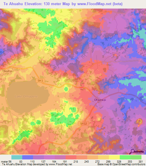 Te Ahuahu,New Zealand Elevation Map
