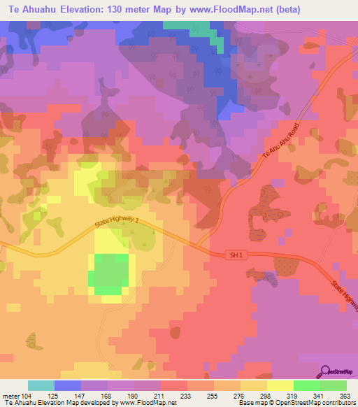 Te Ahuahu,New Zealand Elevation Map